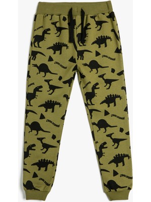 Koton Dinozorlu Eşofman Altı Lisanslı Beli Bağlamalı Şardonlu Pamuklu