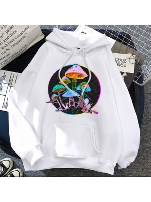 Kids Face Özel Tasarım Kapüşonlu Neon Mantar Baskılı 3 Iplik %100  Pamuk Tam Kışlık Kız Çocuk Sweatshırt