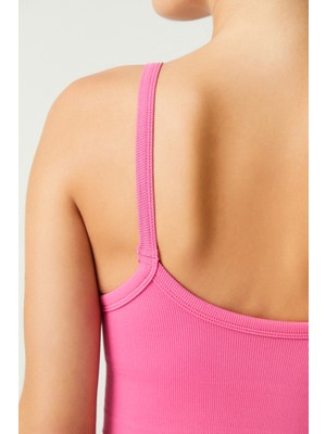 Los Ojos x Melodi Pembe Fitilli Seamless Spor Sütyeni Ribbed Bra Tank2