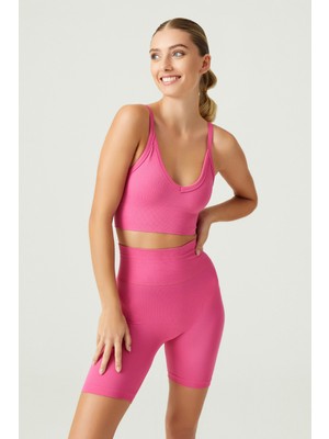 Los Ojos x Melodi Pembe Fitilli Seamless Spor Sütyeni Ribbed Bra Tank2