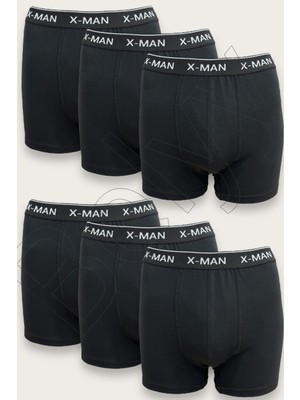 X-Man 6 Lı Paket Düz Siyah Penye Likralı Boxer