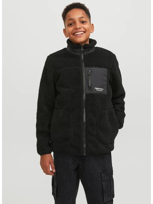 Jack & Jones Siyah Erkek Çocuk Dik Yaka Uzun Kollu Yumuşak Dokulu Mont Jorvesterbro Teddy Jacket Jnr