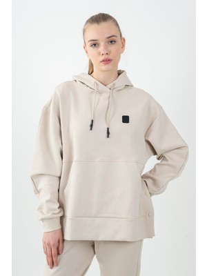 Maraton Comfort Kadın Kapüşonlu  Açık Vizon Sweatshirt