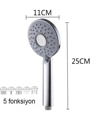 Euromix Kustar Tipi Masajlı 5 Fonksiyonlu El Duşu (Tekbaşlık)