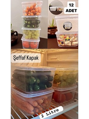 Bayev Huge 12 Adet Büyük Boy Saklama Kabı Kapaklı Erzak Taze Sebze Kabı Seti 2 Lt Kapaklı