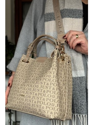 Just Polo 4 Bölmeli Büyük Boy Örgülü Model Ayarlanabilir Askılı Kadin Omuz Cantasi 2180 Kum