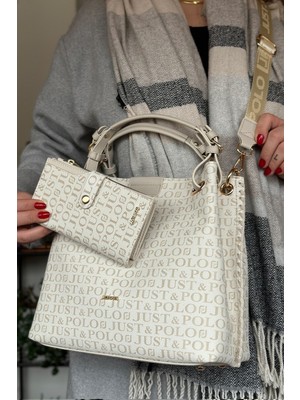 Just Polo 4 Bölmeli Büyük Boy Örgülü Model Ayarlanabilir Askılı Kadin Omuz Cantasi 2180 Krem Kombin