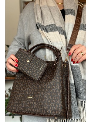 Just Polo 4 Bölmeli Büyük Boy Örgülü Model Ayarlanabilir Askılı Kadin Omuz Cantasi 2180 Kahverengi Kombin