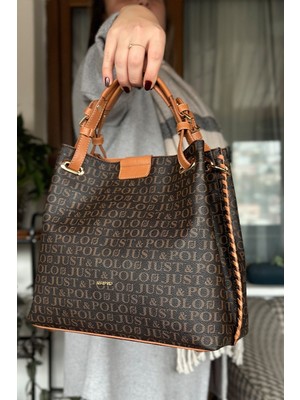 Just Polo 4 Bölmeli Büyük Boy Örgülü Model Ayarlanabilir Askılı Kadin Omuz Cantasi 2180 Kahvetaba