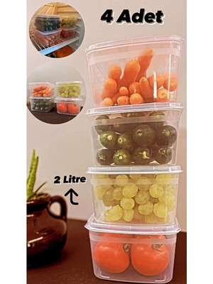 Bayev Huge 4 Adet Büyük Boy Saklama Kabı Kapaklı Erzak ve Taze Sebze Kabı Bakliyat Seti 2 Lt Kapaklı