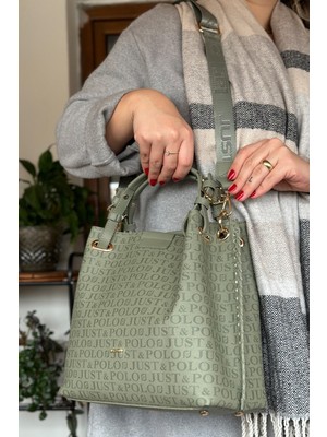 Just Polo 4 Bölmeli Büyük Boy Örgülü Model Ayarlanabilir Askılı Kadin Omuz Cantasi 2180 Yeşil