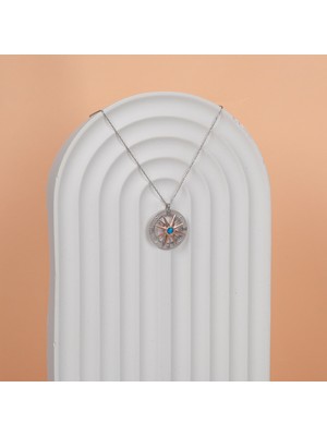 Gumush Gümüş Dönen Opal Taşlı Kutup Yıldızı Kadın Kolye