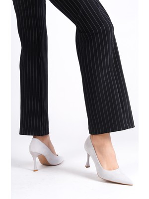 Mubiano Hakiki Deri MB970-GR Kadın İnce 9 cm Topuklu Gri Süet Stiletto & Topuklu Ayakkabı