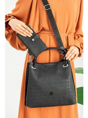 Just Polo 4 Bölmeli Büyük Boy Örgülü Model Ayarlanabilir Askılı Kadin Omuz Cantasi 4031 Siyah Kombin