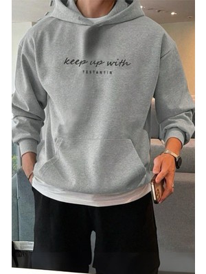 Oksit Keep Up With Ön Baskılı Pamuklu Erkek Sweatshirt