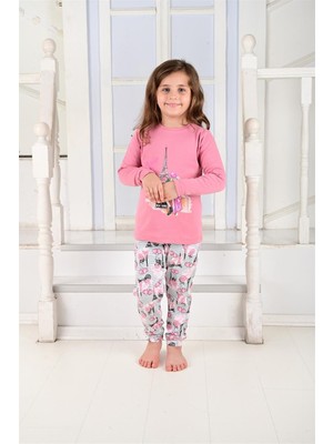 Vitmo Kız Çocuk Uzun Kollu Pijama Takımı Paris Girl Nar