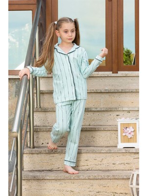 Vitmo Kız Çocuk Uzun Kollu Düğmeli Pijama Takımı Stay Focused Mint