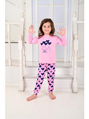 Vitmo Kız Çocuk Uzun Kollu Pijama Takımı Ballon Hearth Pembe