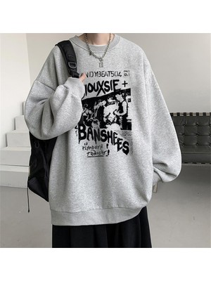 Touz Moda  Siouxsie Banshees Baskılı Gri Unisex Oversize Bisiklet Yaka Sweatshirt