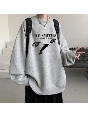 Touz Moda  The Smiths Baskılı Gri Unisex Oversize Bisiklet Yaka Sweatshirt