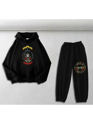 Touz Moda Guns N Roses Baskılı Siyah Sweatshirt-Eşofman Altı İkili Takım