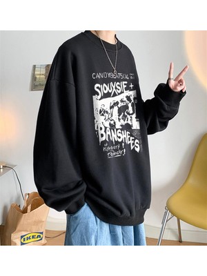 Touz Moda Siyah Oversize Bisiklet Yaka Sweatshirt