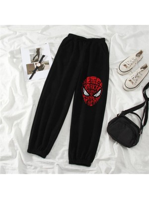 Touz Moda Spider-Man Head Baskılı Oversize Unisex Siyah Eşofman Altı