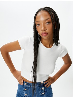 Koton Crop Basic Tişört Kısa Kollu Yuvarlak Yaka Pamuklu