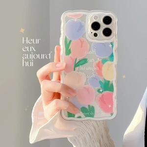 Apple iPhone 15 Pro Max Çiçek Şeffaf Dalgalı Kenar Telefon Kılıfı (Yurt Dışından)