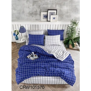 Sedali Home Set - Kareli Mavi Beyaz Çift Yönlü Çift Kişilik Nevresim Seti