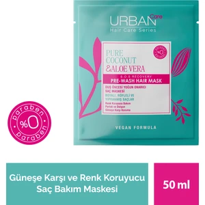 Urban Care Saç Bakım Maskesi 200 ml – Saf Hindistan Cevizi Yağı ve Aloe Vera ile Boyalı, Röfleli Yıpranmış Saçlara Güneşe Karşı Renk Koruma, Vegan