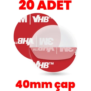 20 Adet 40mm Çap Şeffaf Çift Taraflı Hazır Kesim Vhb Bant