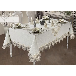 Gamze 12 Peçeteli Linen Kumaş Fransız Güpürlü 26 Parça Lüks Yemek Takımı