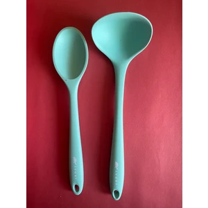Sert Uçlu Isıya Dayanıklı Yanmaz Yapışmaz Silikon Kaşık Seti 2 Parça 28CM Uzun Derinkaşık 28CM Kepçe