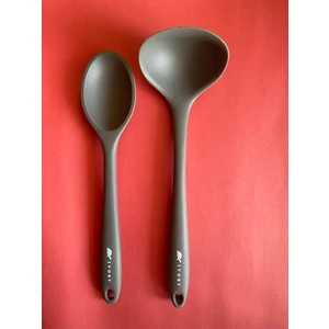 Sert Uçlu Isıya Dayanıklı Yanmaz Yapışmaz Silikon Kaşık Seti 2 Parça 28CM Uzun Derinkaşık 28CM Kepçe