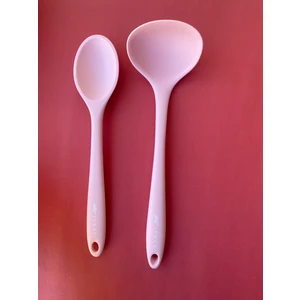 Sert Uçlu Isıya Dayanıklı Yanmaz Yapışmaz Silikon Kaşık Seti 2 Parça 28CM Uzun Derinkaşık 28CM Kepçe