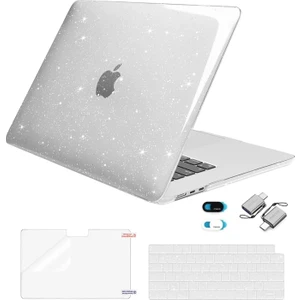 MacBook Air 15 Inç Kılıf 2023 Sürümü A2941 M2 Çip ile Uyumlu, Işıltılı Simli Plastik Sert Kılıf&klavye Kapağı&ekran Koruyucu&web Kamerası Kapağı&c Tipi Adaptör (Yurt Dışından)