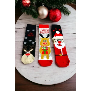 Unisex Yeni Yıl Yılbaşı Temalı 3 Çift Soket Çorap Seti
