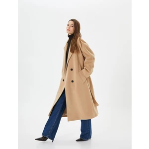 Oversize Kaşe Kaban Kruvaze Düğmeli Cepli