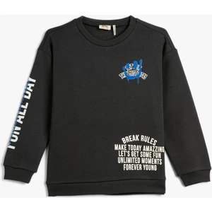 Sweatshirt Uzun Kollu Bisiklet Yaka Slogan Baskılı Şardonlu