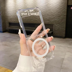 Samsung Galaxy Z Flip 5 ile Uyumlu Kılıf Wireless Şarj Özellikli Magsafe ile Uyumlu Nitro Anti Shock Transparan Köşeler Airbag Korumalı Ultra Kalın Galaxy Z Flip 5 ile Uyumlu Şeffaf Kılıf