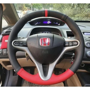 M&R Otokilif Aksesuar Honda Cıvıc Fd6 Araç Için Kırmızı Yüzüklü Noktalı Deri Araç Simit Direksiyon Kılıfı