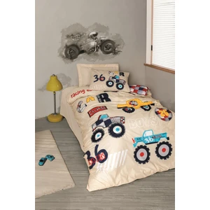 Cotton Box Junior Tek Kişilik Lastikli Çarşaflı Nevresim Takımı Cars Bej