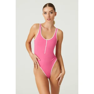 Los Ojos x Melodi Pembe Kontrast Biye ve Fermuar Detaylı Body Bodysuit
