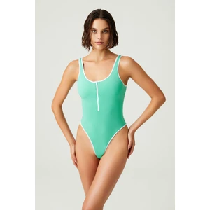 Los Ojos x Melodi Yeşil Kontrast Biye ve Fermuar Detaylı Body Bodysuit