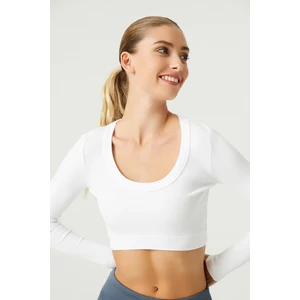 Los Ojos x Melodi Beyaz Pamuklu Fitilli Crop Spor Bluz Long Sleeve