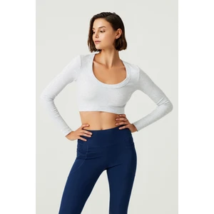 Los Ojos x Melodi Gri Pamuklu Fitilli Crop Spor Bluz Long Sleeve
