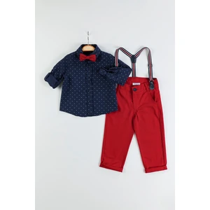 Gold Class Kidswear Erkek Çocuk Yaprak Desenli Salopetli Gömlekli Takım