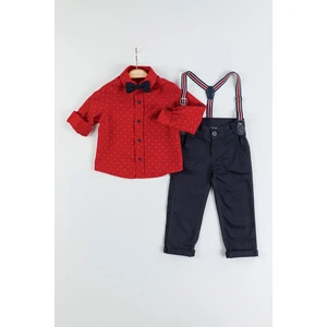Gold Class Kidswear Erkek Çocuk Yaprak Desenli Salopetli Gömlekli Takım