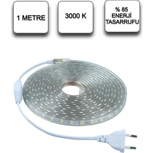 Şerit Led Enerji Tasarruflu Su Geçirmez Led Işık Adaptörlü Led Monte Aparatlı Sıcak Işık Led 1 M